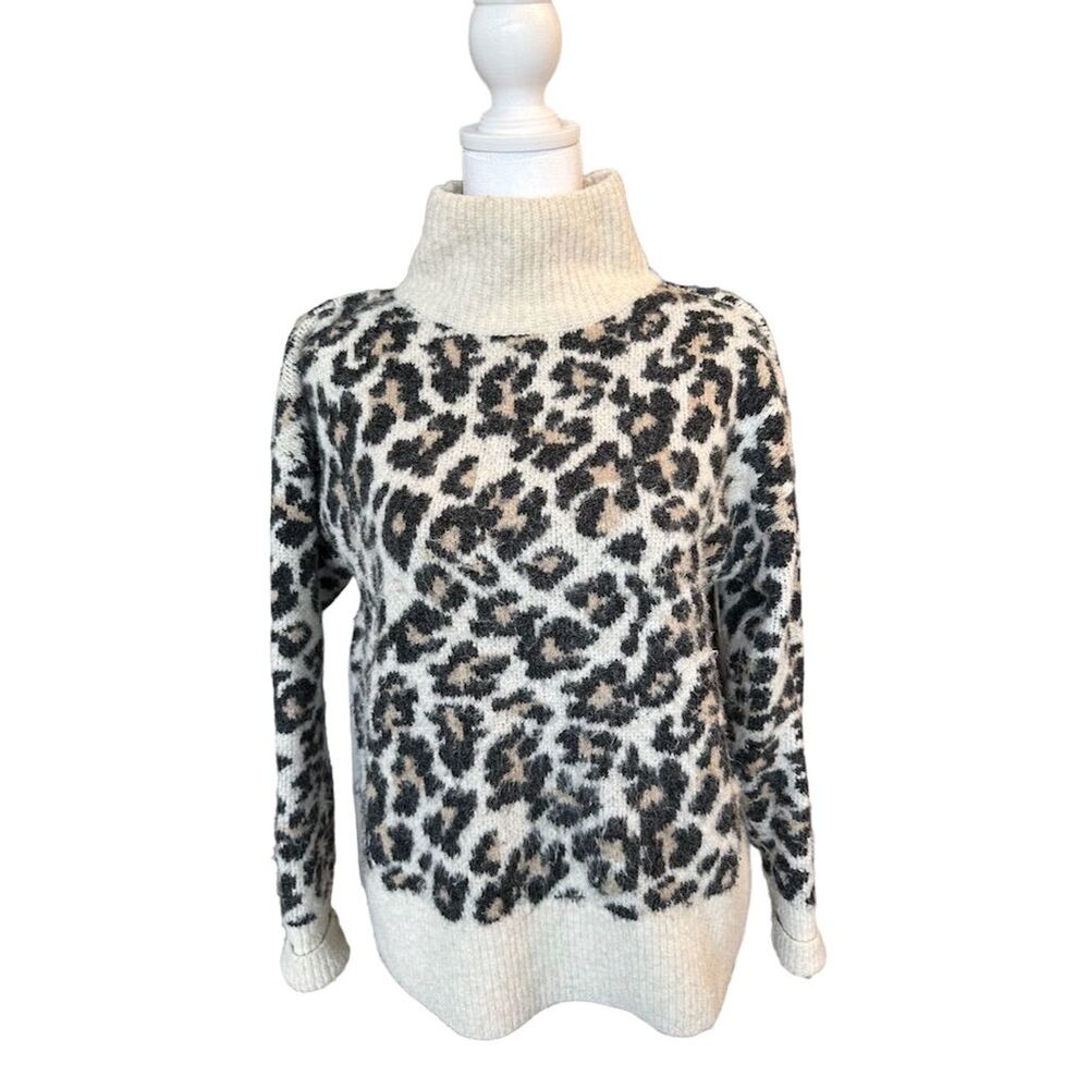 LOFT Women's XS Leopard Print Turtleneck Pullover Sweater Multicolor